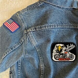VTG Bristol Blues Kids Denim Jacket with Harley Davidson Patch - Size Youth Med